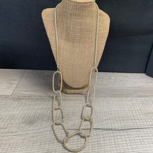 Silver Tone Popcorn Chain Necklace Long Interlocking Oval Link Statement 30 Inch
